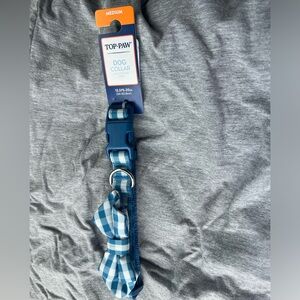 Medium dog top paw blue white gingham bow tie collar